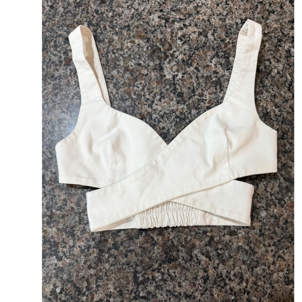 Zara White Crossover Wrap Crop Top Smocked Back Small